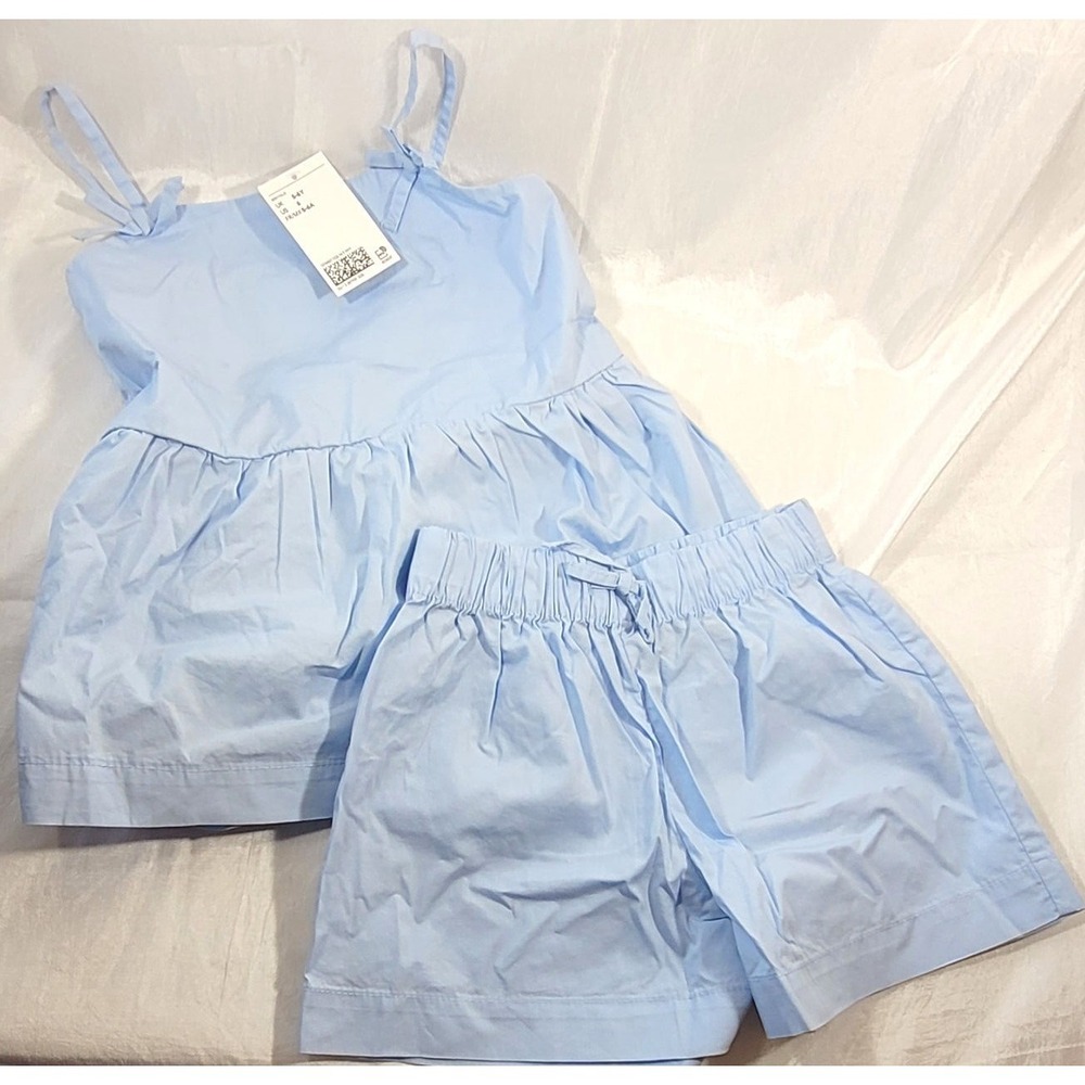 H&M Girl's 2-Piece Cotton Poplin Sleeveless Top & Shorts Set - Lt Blue - US Sz 6